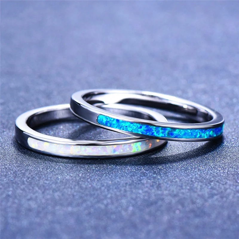 Фото Простое синее и белое кольцо для мужчин женщин обручальное из нержавеющей стали