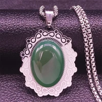 stainless steel green natural stone necklace pendant menwomen oval necklaces chain jewery joyeria acero inoxidable n2220s04
