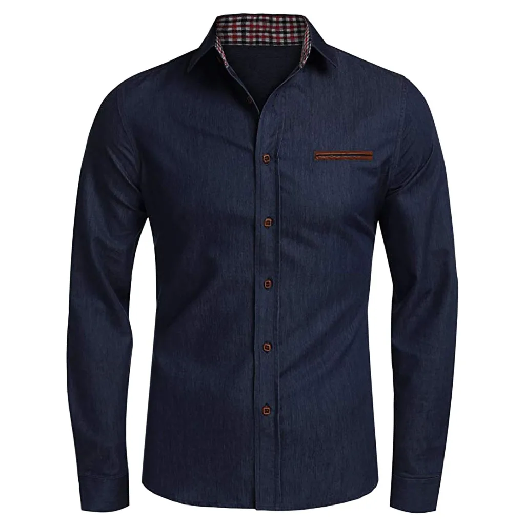 Мужские рубашки camisa Повседневная джинсовая рубашка с длинным рукавом мужская