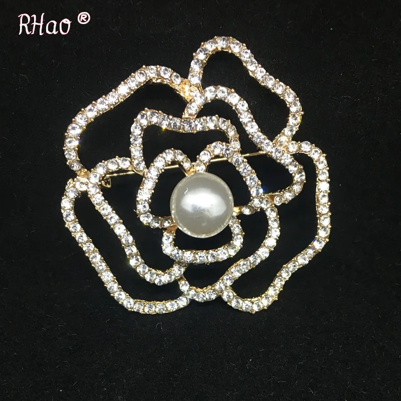 RHao New Natural pearl brooch corsage classic hollow crystal camellia birthday present | Украшения и аксессуары