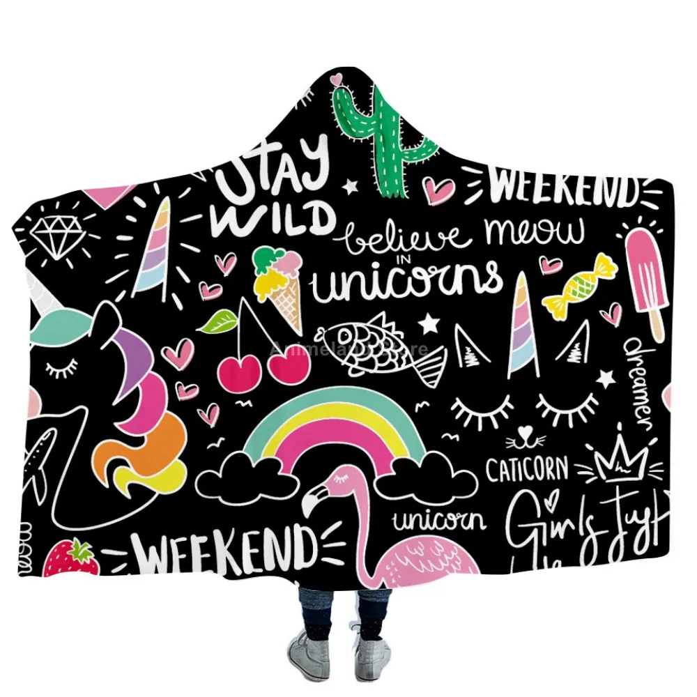 Prezzo Coperta Con Cappuccio In Lana Di Cotone Animale Con Stampa 3D Unicorno Cartoon Per Letti Copriletto Per Bambini Coperte Da Tiro Decorazione Personalizzata Lusso