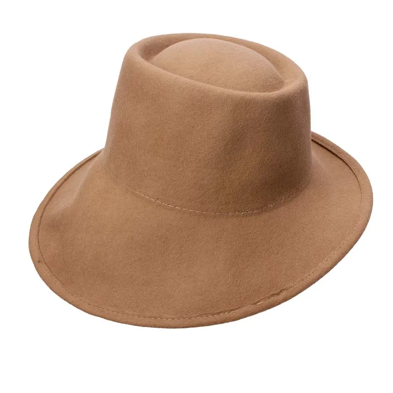 Camel Lawliet шерсть женская шляпа с широкими полями Fedora специальная флоппи Женская фетровая наклонная Асимметричная Свадебная церковная шляпа T289 - Цвет: Camel