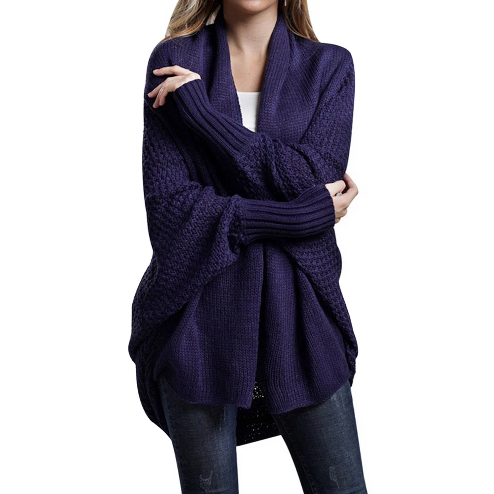 Style 4 Navy Blue Осенний женский длинный кардиган, Однотонный свитер с капюшоном, длинное пальто, зимнее женское вязаное пальто размера плюс 5XL, повседневная трикотажная одежда - Цвет: Style 4 Navy Blue