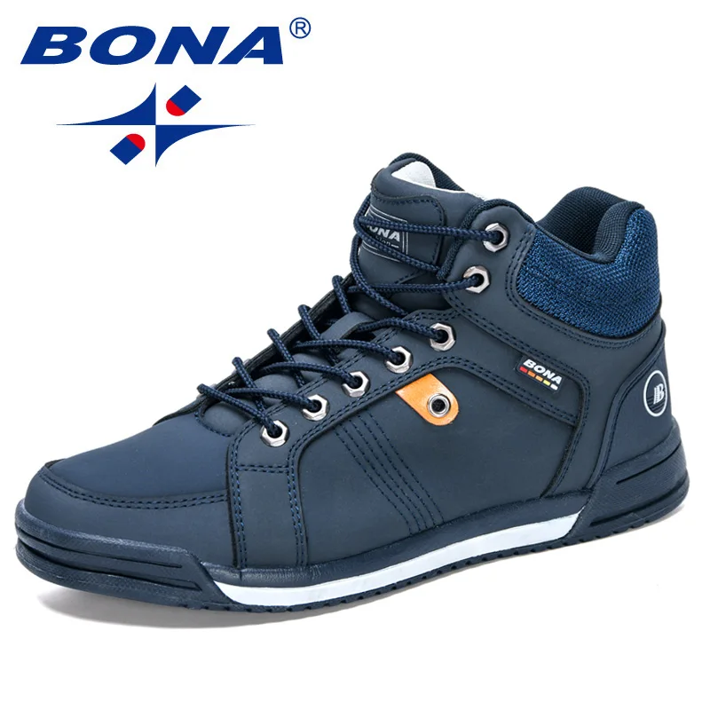 

BONA 2021 New Designers Action Leather Skateboarding Shoes Men Flat High Top Male Sneakers Shoes Casual Shoes Mansculino Trendy