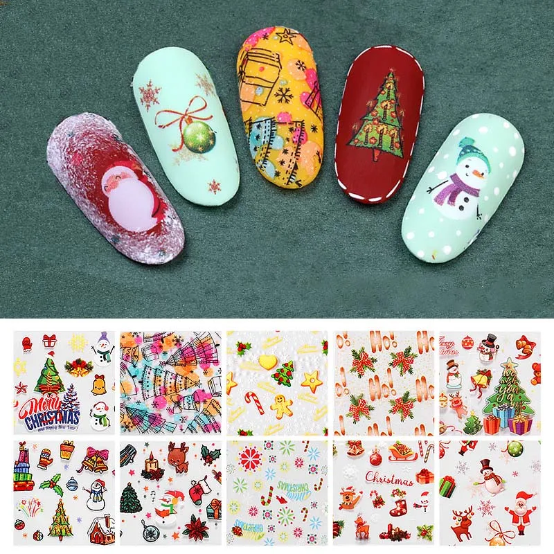 

Переводные блестящие 3D-Наклейки для ногтевого дизайна, с изображением звездного неба, Серебряные Снежинки, 10 рулонов в коробке, Рождественс...