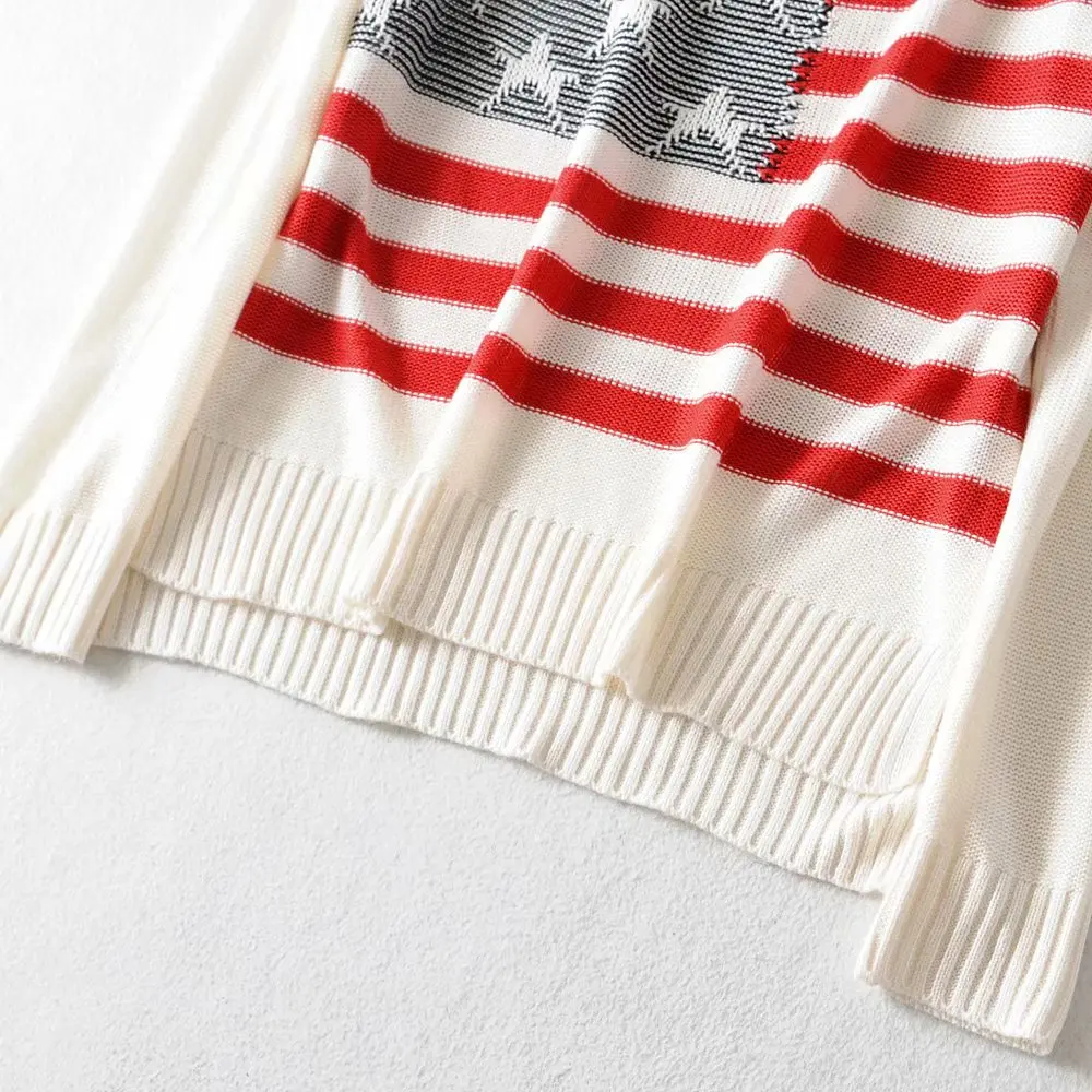 

Fashion new sweater autumn winter o neck long sleeve American five-pointed star stripes loose thin knitted sweaters ladies