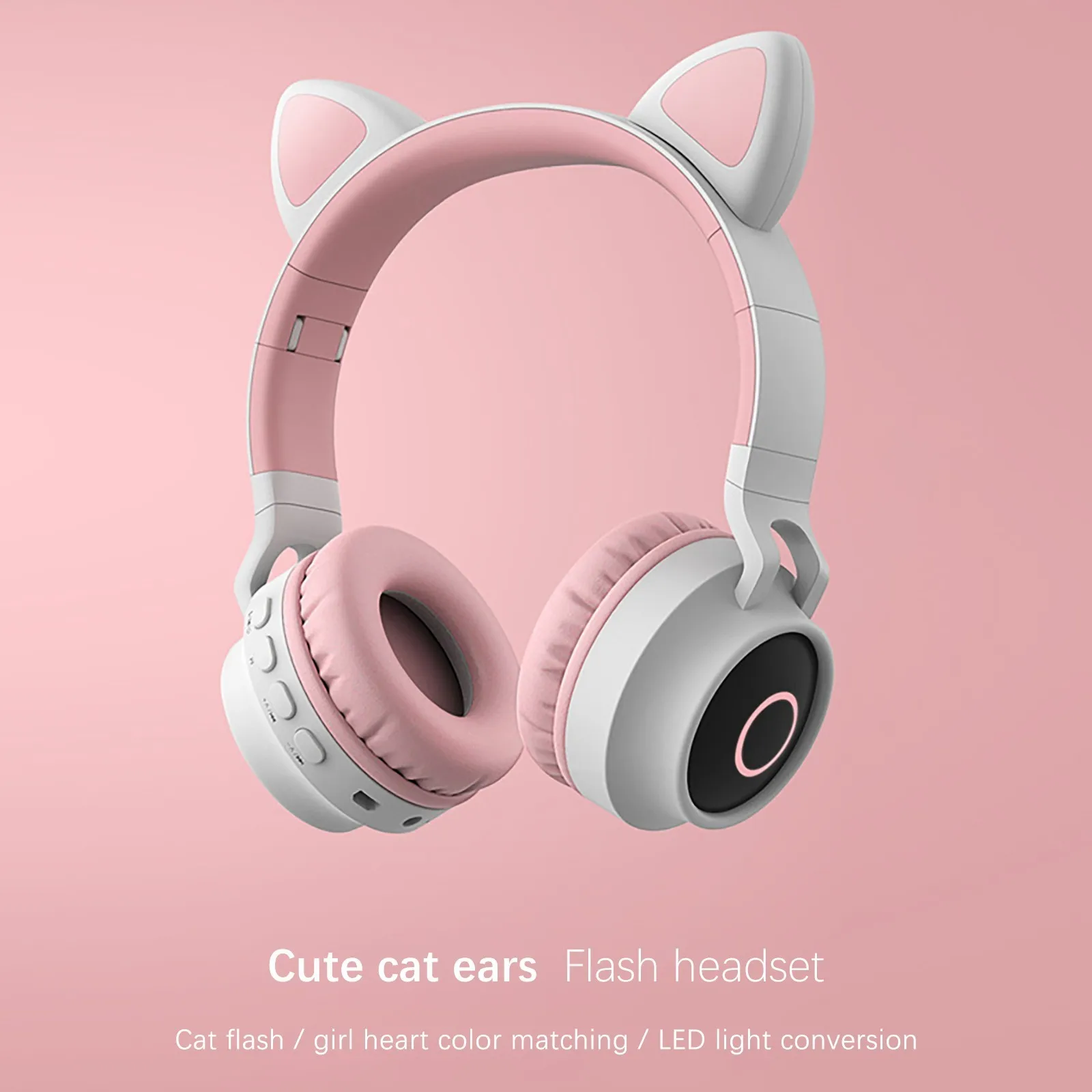 Auriculares con orejas de gato, cascos inalámbricos con reducción de ruido, Kawaii, bonitos y encantadores, Bluetooth 5,0, con micrófono, compatible con tarjeta TF