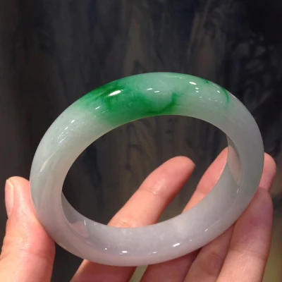 

zheru jewelry natural Burmese jade 54-64mm light green two-color bracelet elegant princess jewelry send mother to girlfriend