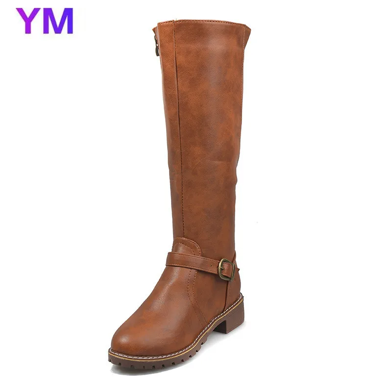 

2020 Women New Style Mid-calf Boots Round Toe Low Square Heel Boots Winter Zipper Warm Shoes Buckle Decoration PU Boots Zapatos