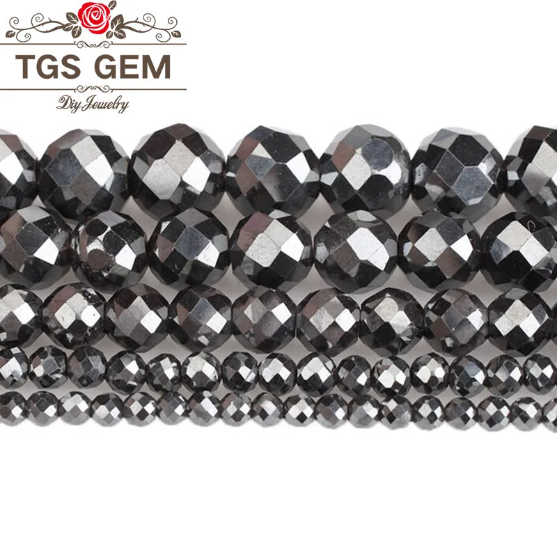 Натуральный камень нежный граненый черный гематит Круглые свободные бусины 2 3 4 6