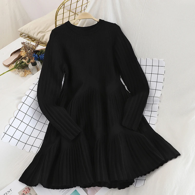 Полосатое Плиссированное мини-платье женское осенне-зимнее свободное