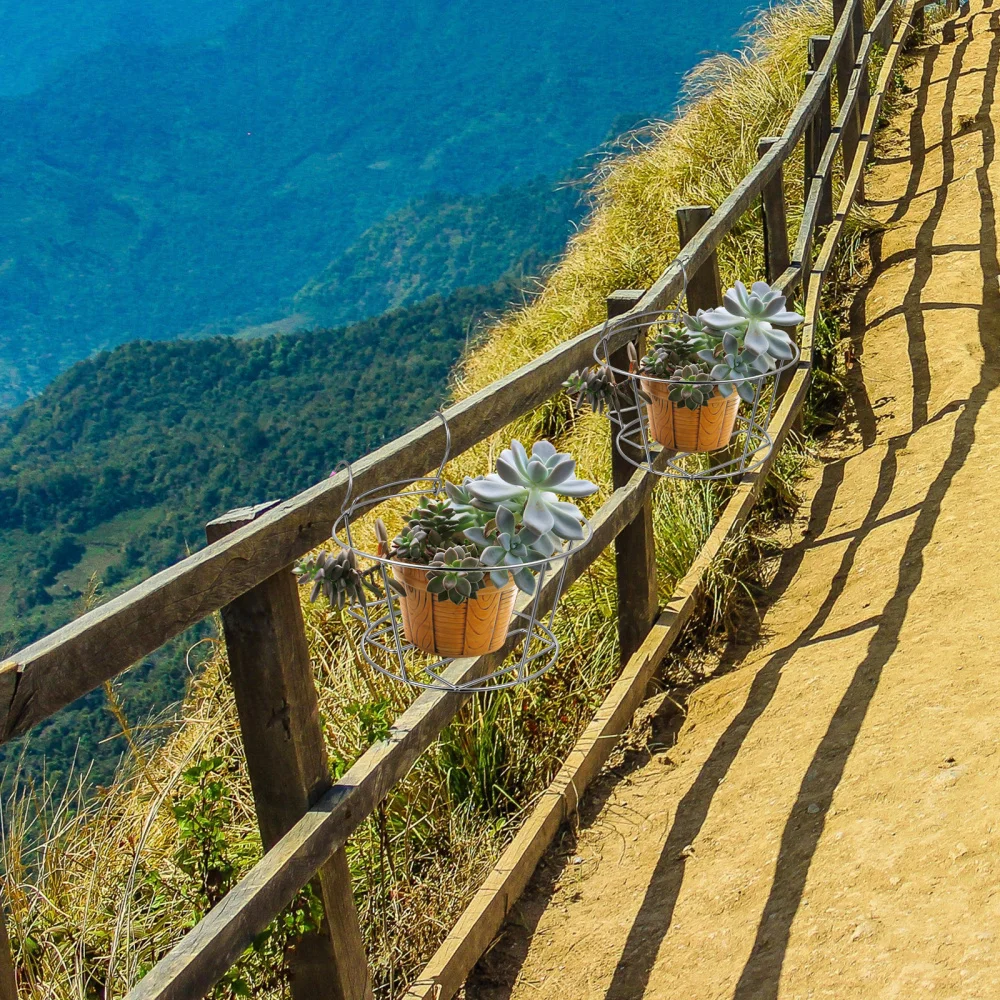 

Hanging Stainless Steel Flower Pot Holder Indoor Over the Rail Plant Pot Basket