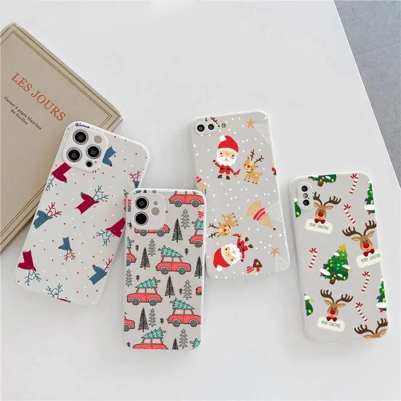 

Merry Christmas tree Santa Claus Phone Case Candy Color for iPhone 6 7 8 11 12 s mini pro X XS XR MAX Plus
