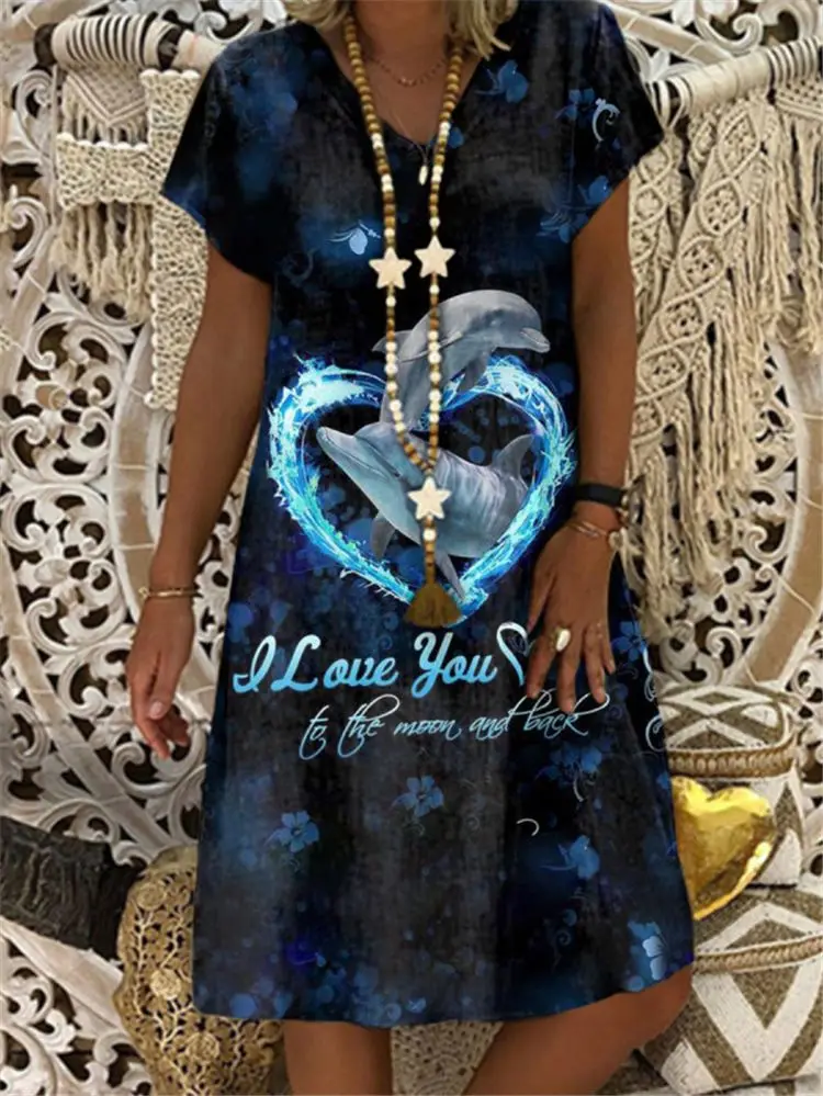 

Fashion Printed V-Collar Short Sleeve Medium and Long Dress Women Dresses Summer 2021 Vestido Midi Elegante Harajuku Dress