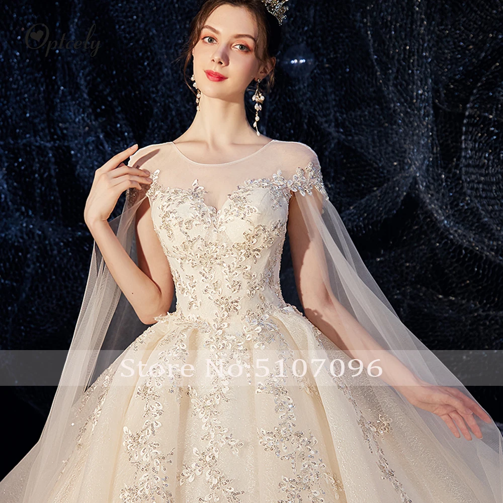 Optcely Robe De Mariee роскошное Королевское шаль рукав совок бальное платье с круглым вырезом Свадебное платье аппликации бисером платья принцессы невесты