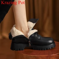 krazing pot brand keep warm cow leather zip snow chelsea boots med heels ins solid round toe preppy style ins dating ankle boots
