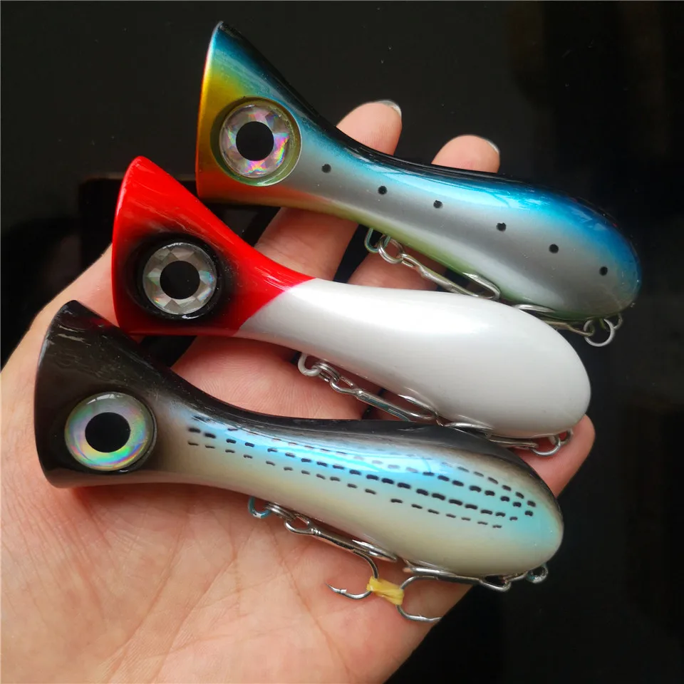 

SWOLFY 3pcs 3D Eyes Popper Fishing Lure 10cm 32g Artificial Saltwater GT Popper Lure Hard Fishing Bait