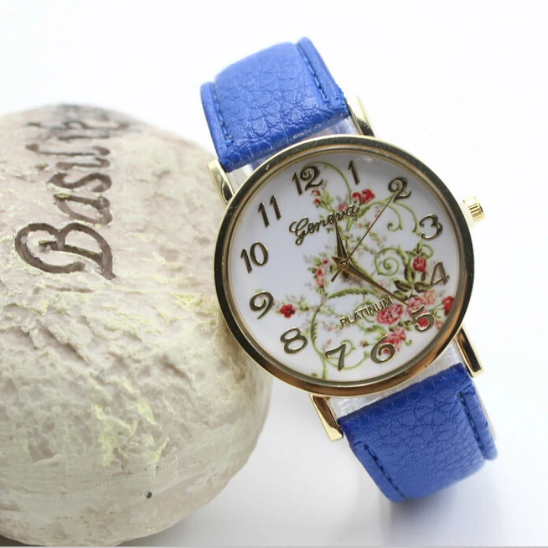 2019 дропшиппинг ретро кожаный ремень браслет для женщин часы с цветочным узором