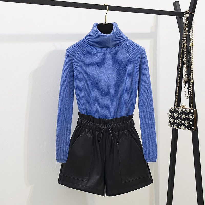 Женская водолазка комплект из 2 предметов Модный осенне зимний вязаный плотный