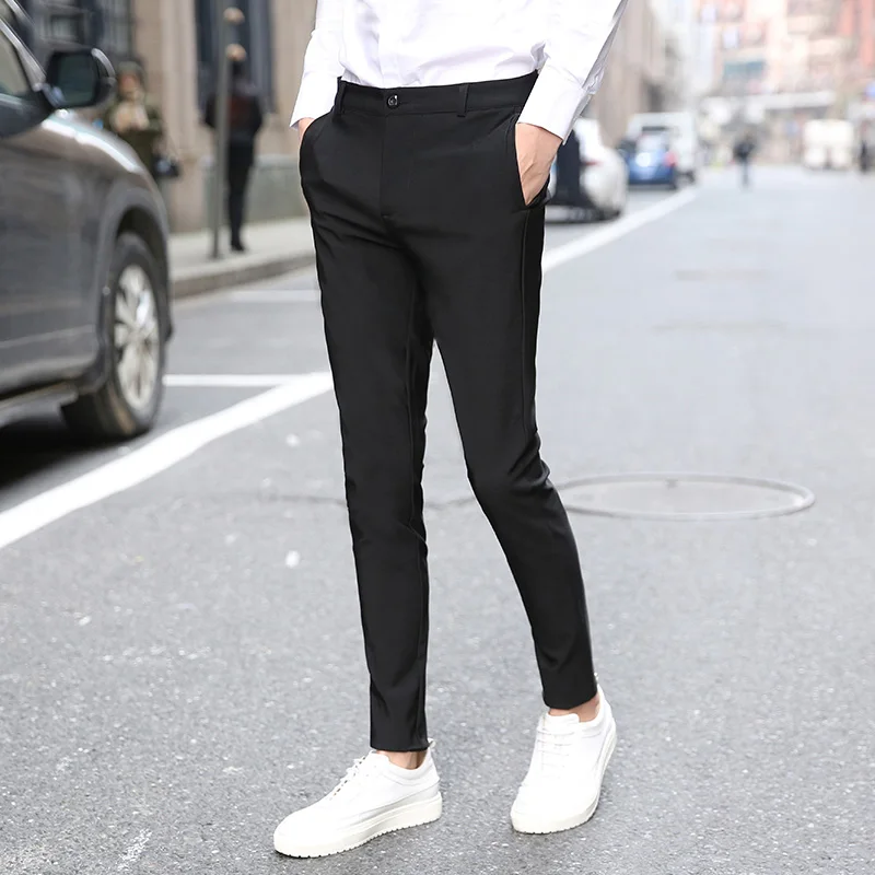 Мужские деловые строгий костюм брюки облегающие укороченные модные популярные