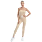 Женский цельный комбинезон, без рукавов, с открытой спиной, с полосками по бокам, для йоги, танцев, 2021