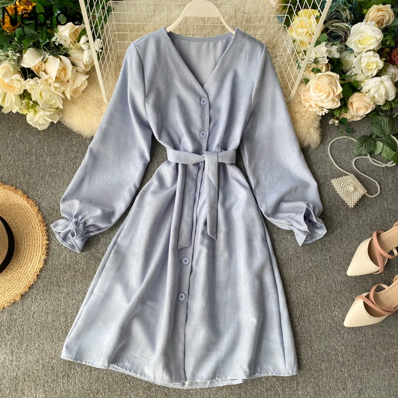 Neploe Французский Ретро тонкий талии на шнуровке лук дизайн Vestido V образным вырезом