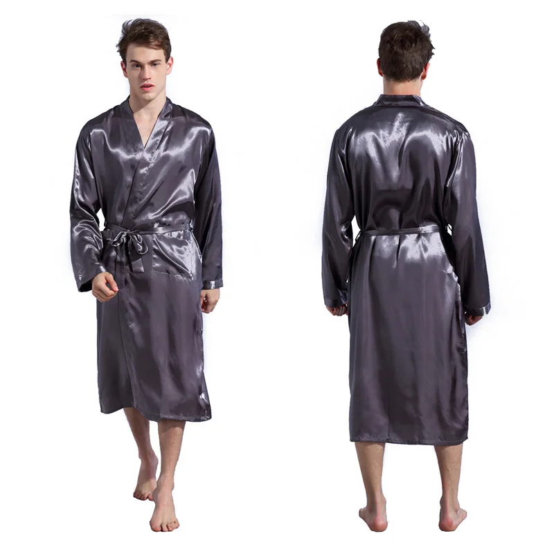 Men's Bathrobe Satin Long Sleeve Night Robe Wedding dressing gown Kimono bata hombre peignoir Sleepwear Male Drop ship 2022 New