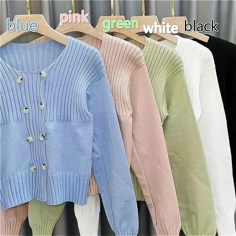 

Sweaters Women Daily Fashion Cropped Square Collar Double Breasted Mujer Clothing Casual Simple Knitting Cardigans Ulzzang 2020