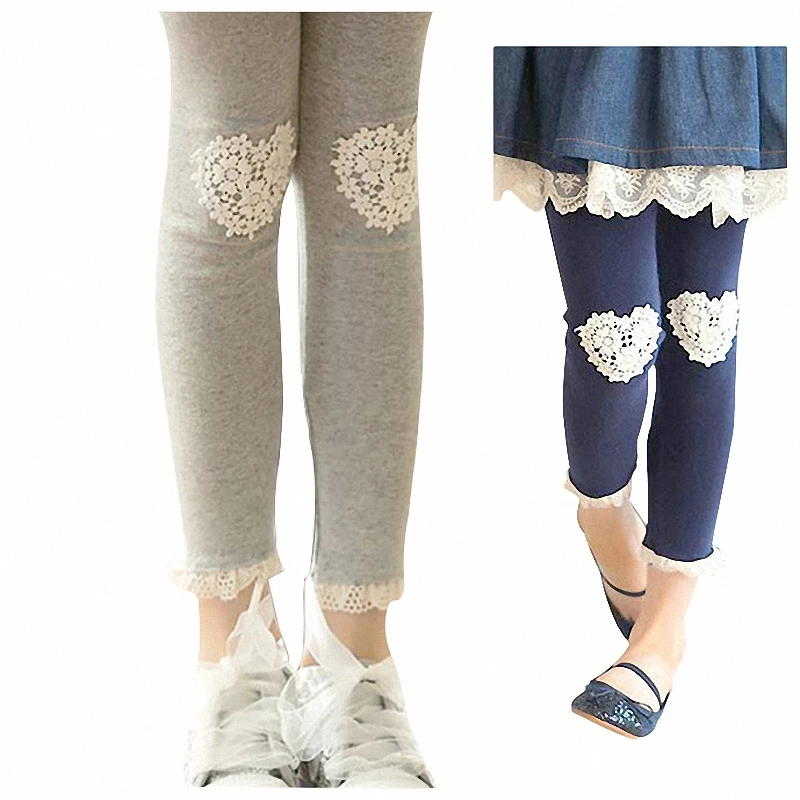 children girls 4-color lace trim ruffle cotton princess skinny leggings kids fashion autumn fall casual legging clothes | Детская одежда