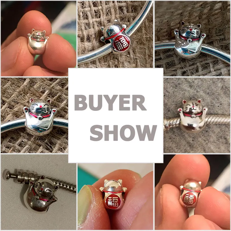 BISAER бусины кошка 925 пробы серебро Maneki Neko Lucky Plutus бусины кошка талисманы подходят DIY браслеты серебро 925 ювелирные изделия ECC1178
