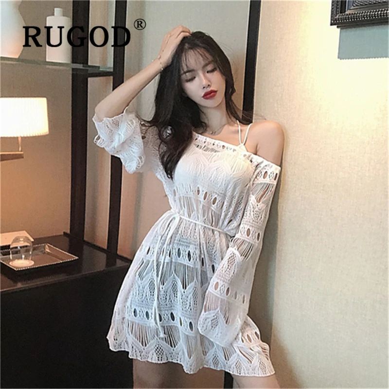 RUGOD элегантная летняя белая открытая женская блузка винтажное платье с открытыми