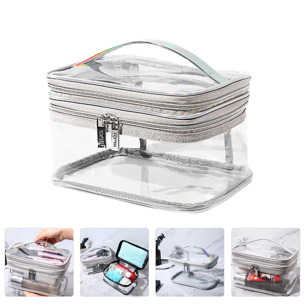 

1Pc Toiletry Bag Portable PVC Bag Double-deck Bath Bag Travel Storage Holder