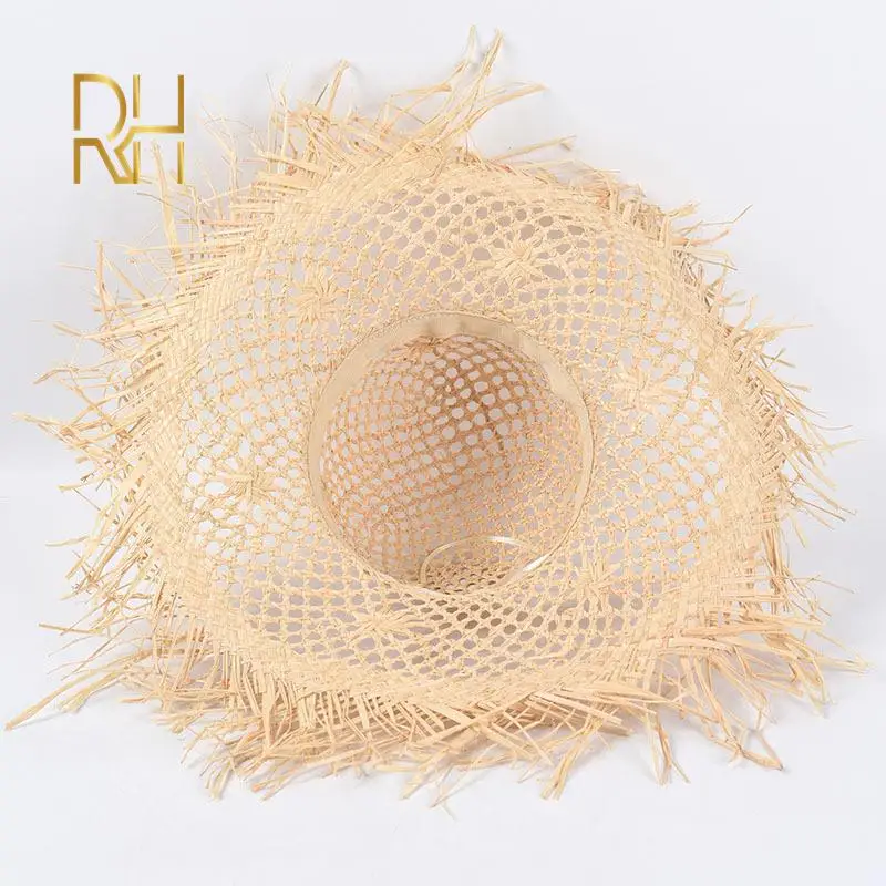 Летняя соломенная шляпа ручной работы из рафии с вырезами Женская модная