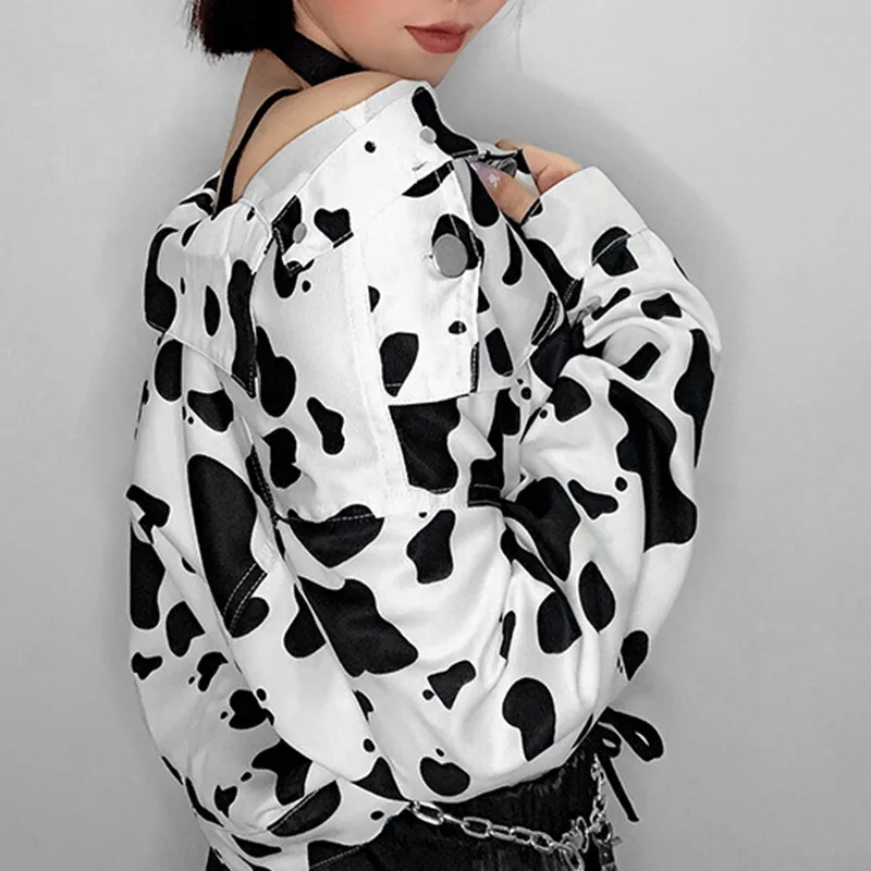 

Mazefeng Female Jacket Cow Print Coats For Women Korean Style Modis Longslive Casual Autumn 2020 Button Harajuku Streetwear Coat