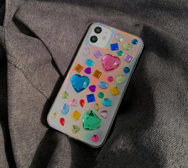 Роскошный хрустальный лазерный блестящий чехол для телефона с любовным сердцем