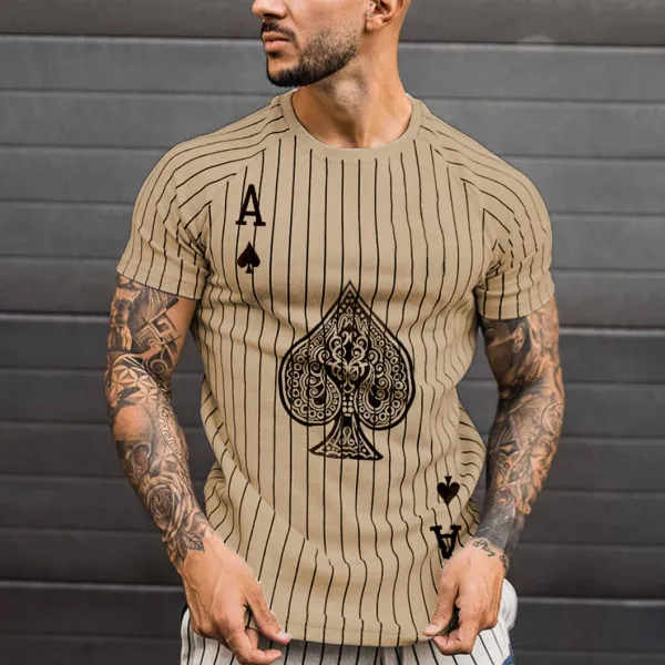 

T Shirt for Mens Stripped Tshirt Summer Men Clothing Streetwear Round Neck Shirt Fashion Poker Print Short Sleeve T-shirts Tops