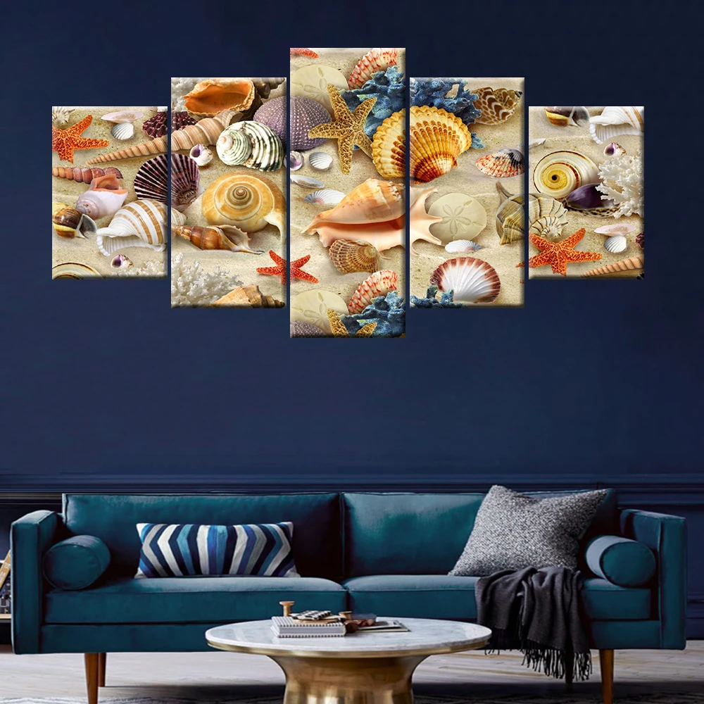 HD печать 5 панелей Холст Картина Морская звезда ракушка Настенная картина