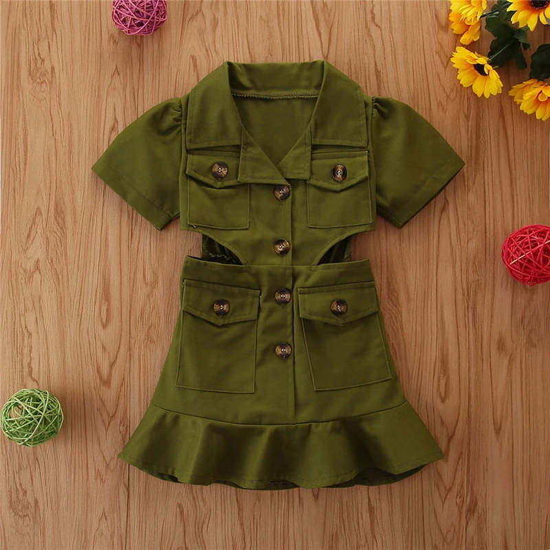 Модный летний костюм для маленьких девочек От 3 до 7 лет однотонные платья с
