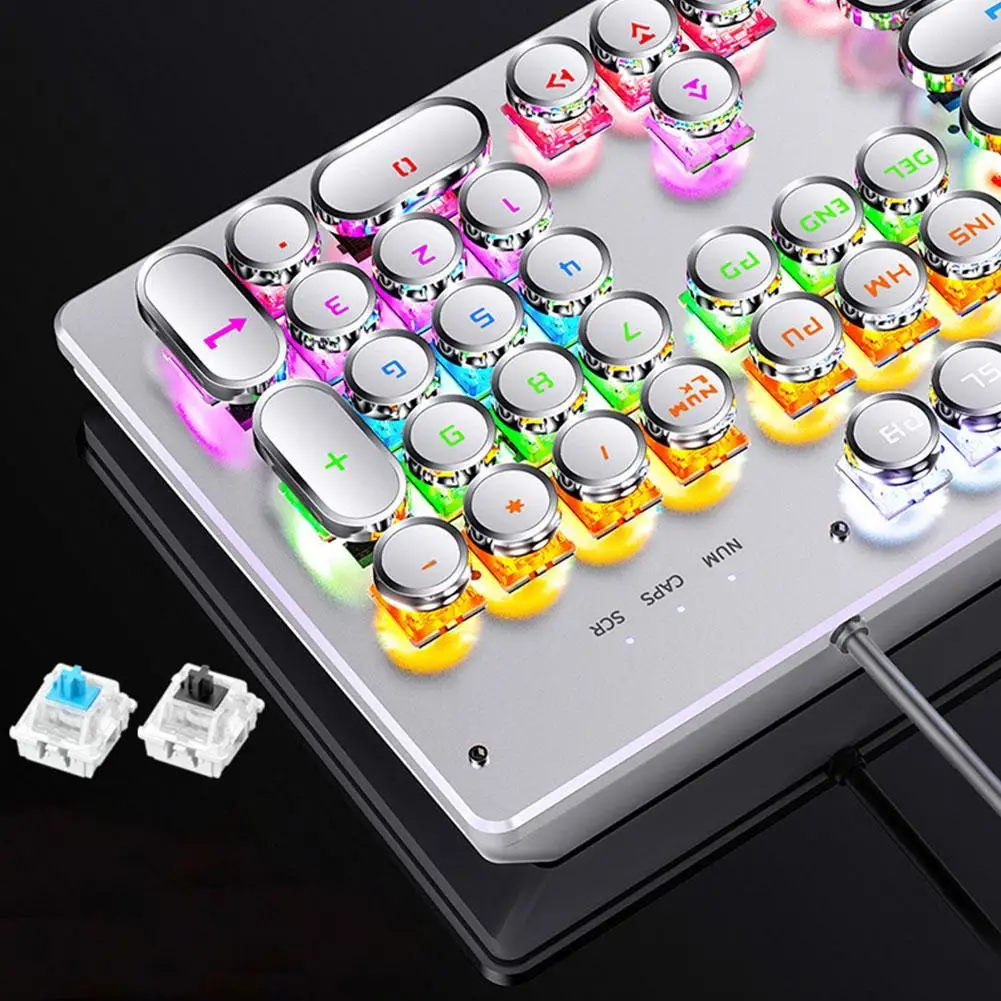 

Gaming Keyboard Mechanical Metal Panel Round Retro 104 Wired Keys Gaming Keycap Keyboard Backlit Laptop For PC O8U9