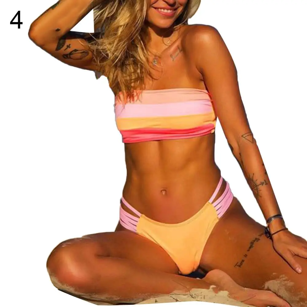 Новинка 50% женский купальник-бикини в полоску без бретелек | Женская одежда