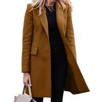 women trench long coat 2021 winter spring lapel long sleeve blazer coats office ladies solid slim overcoat outwear