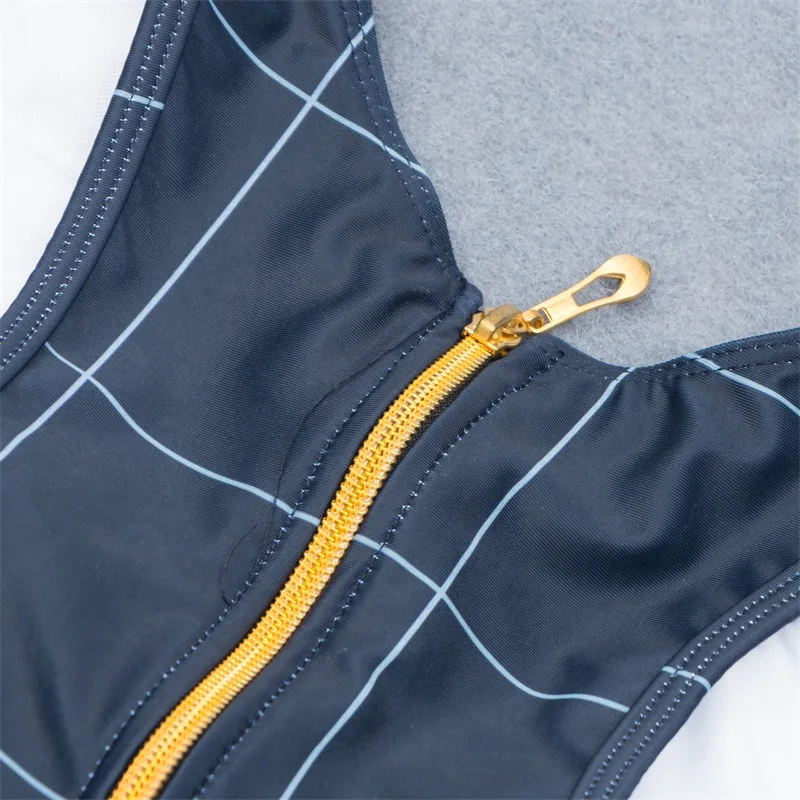 Цельный купальник в клетку с принтом 2020 Женский цельный из поликарбоната