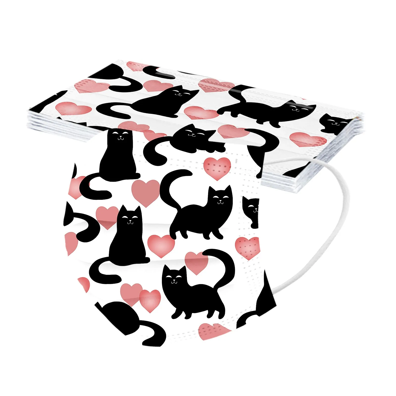 Маска Защитная унисекс с принтом черного кота 20 шт. 3-слойная одноразовая |