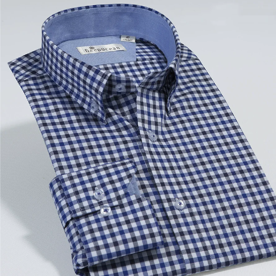 DEEPOCEAN мужская хлопковая рубашка с длинным рукавом в клетку Корейская Тонкая