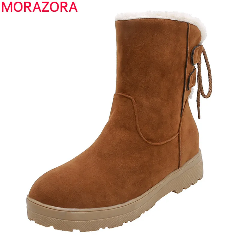 MORAZORA/; горячая распродажа; зимние сапоги; удобная женская обувь на плоской подошве с круглым носком; Простые Теплые ботильоны; большой размер 50
