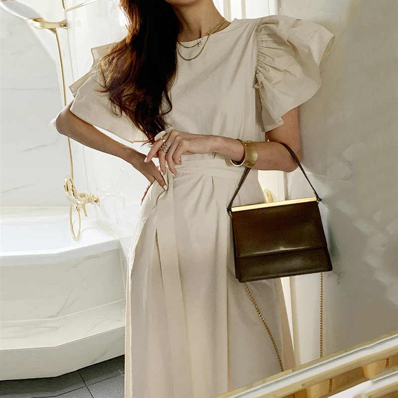 

ZCSMLL Korean summer elegant round neck tie waist loose woman vestido design layered flying sleeve fashion dress 2021 Tide