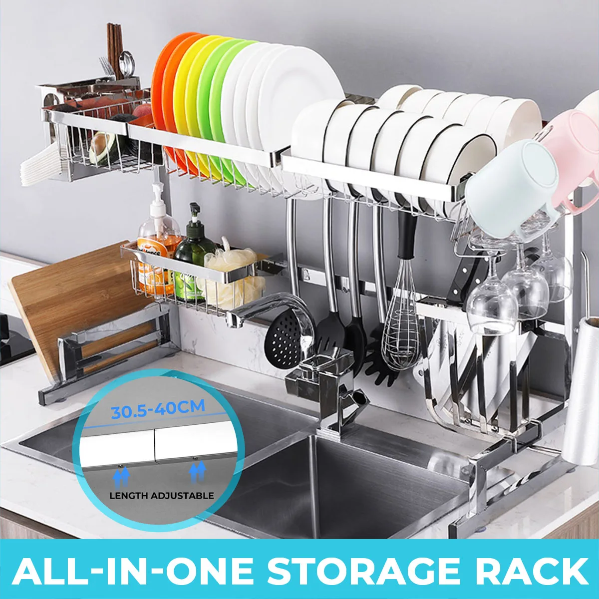 

Stainless Steel Dish Drying Shelf Kitchen Sink Rack Drain Rack Counter Organizer Saving Space Dish Rack with Utensil Holder