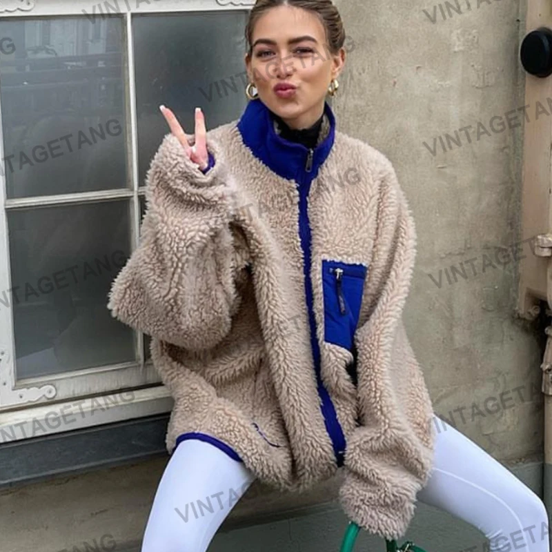 

B-TOTO American Retro Camel Collar Lamb Fur Coat Female Winter Tide Ins Furry 2021 New Fashion