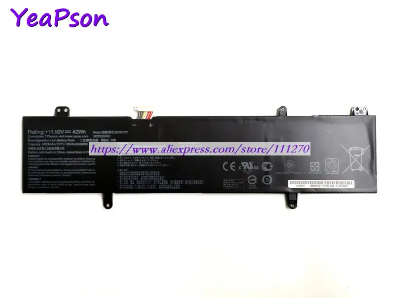 Yeapson B31N1707 11 52 V 42Wh Аккумулятор для ноутбука Asus VivoBook 14 S4100V S410UQ S410UN S4200U X411UA X411UF X411UN