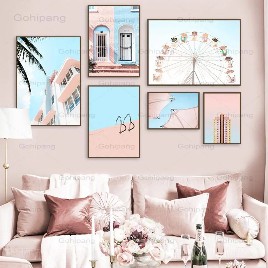 

Северное здание двери холст картина колесо обозрения дерево небо облако стены художественные плакаты и принты настенные картины для декор...